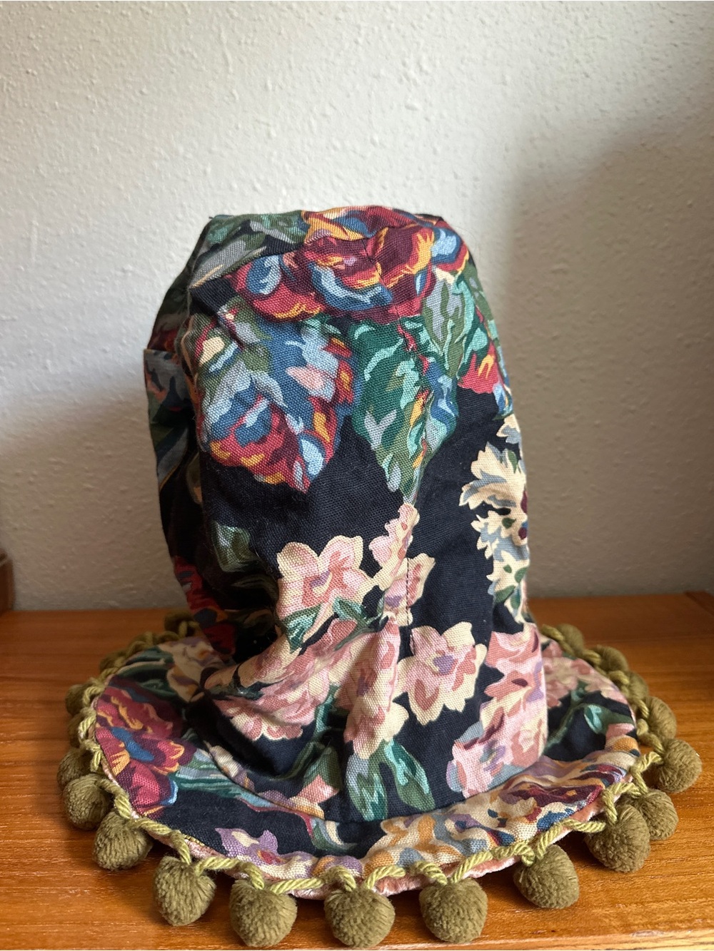 Vintage Venetian Paradise Floral velvet reversible Pom-Pom top Hat
